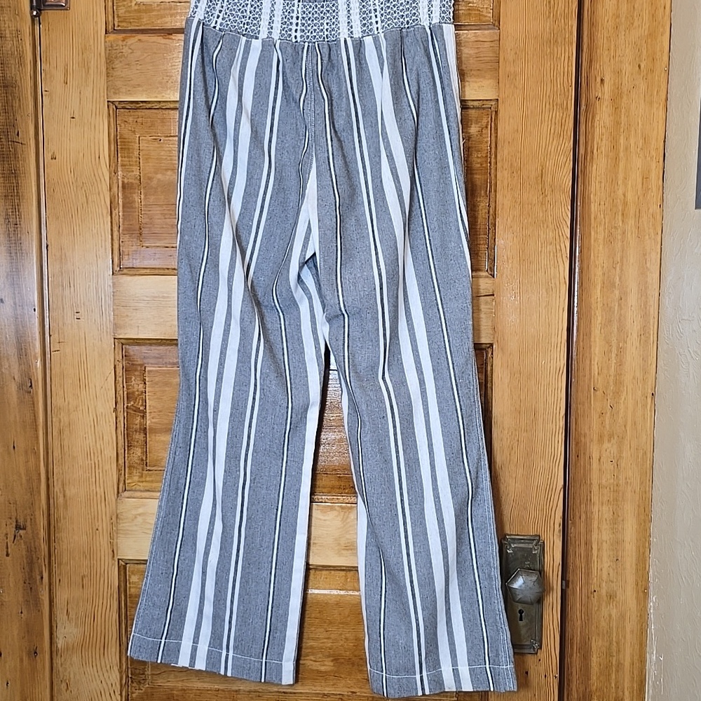 Ci Sono Striped Wide-Leg Coastal Drawstring Pants - Gray & White XL - Picture 4 of 4